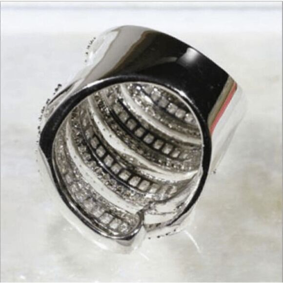 6.4 CT Sterling Silver Baguette Round Diamond Wedding Engagement Ring - Size 7 - Picture 7 of 11